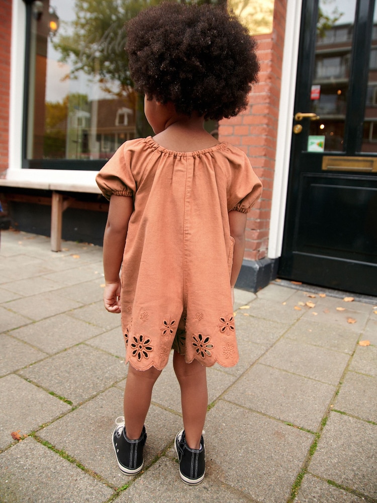 Rust Brown Broderie Playsuit (3mths-7yrs) - Image 2 of 5