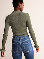 Boden Green Sparkle-Rib Collared Cardigan - Image 2 of 6