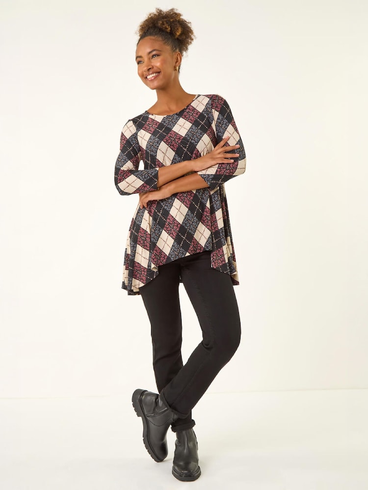 Roman Pink Jacquard Print Tunic Top - Image 1 of 5 Roman Pink Jacquard Print Tunic Top - Image 1 of 5