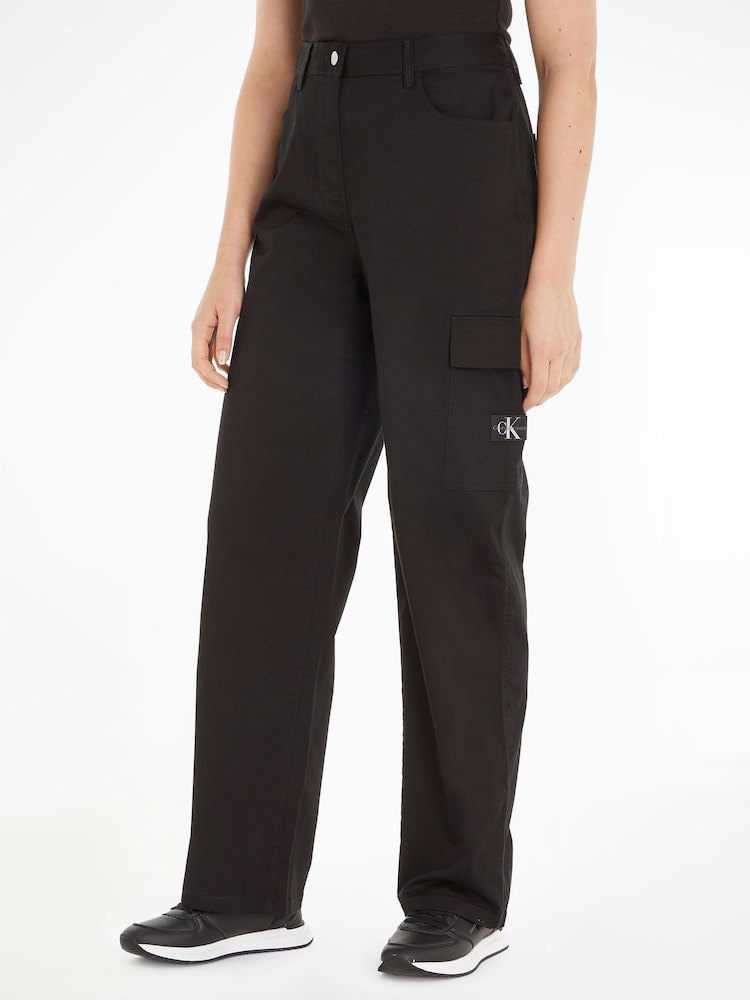 Calvin Klein Jeans High Rise Straight Twill Trousers - Image 1 of 6 Calvin Klein Jeans High Rise Straight Twill Trousers - Image 1 of 6