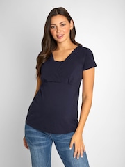 JoJo Maman Bébé Blue White Stripe & Navy Blue 2-Pack Maternity & Nursing T-Shirts - Image 2 of 10