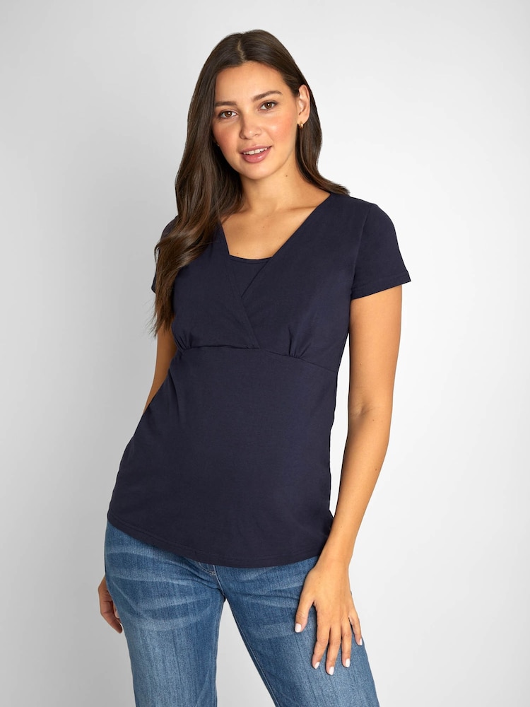 JoJo Maman Bébé Blue White Stripe & Navy Blue 2-Pack Maternity & Nursing T-Shirts - Image 2 of 10