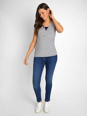 JoJo Maman Bébé Blue White Stripe & Navy Blue 2-Pack Maternity & Nursing T-Shirts - Image 5 of 10
