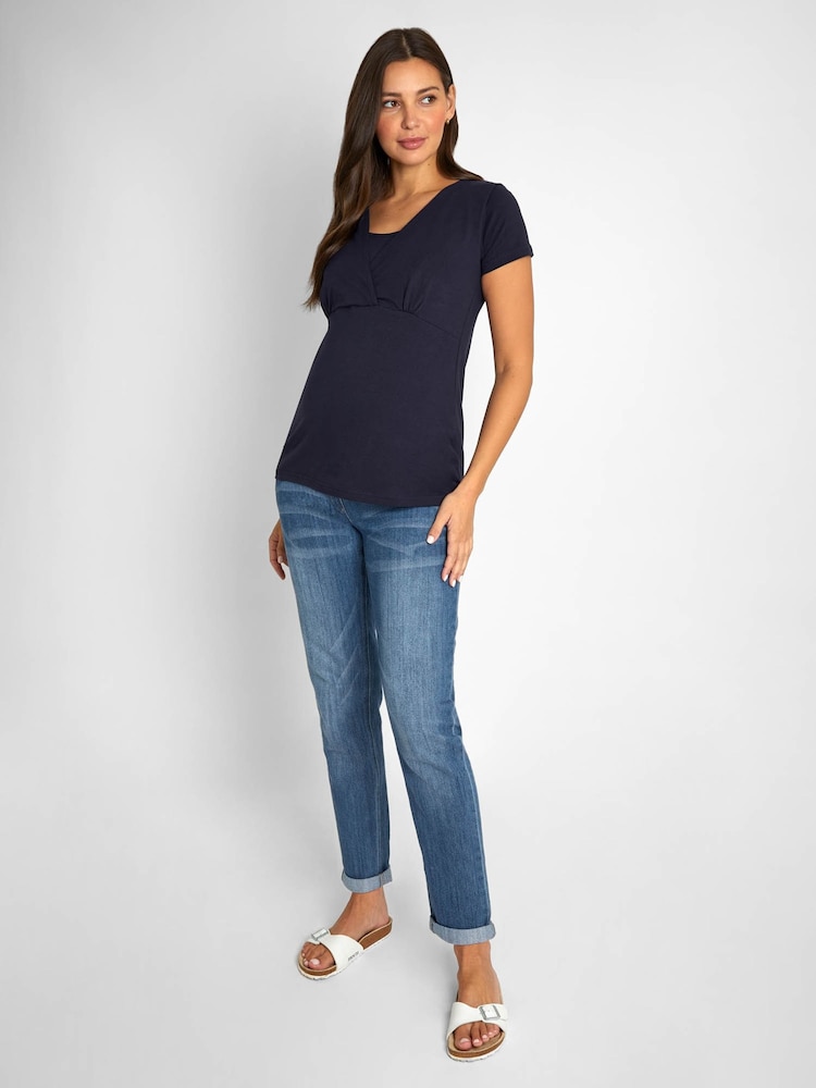 Blauw-wit gestreept en marineblauw - JoJo Maman Bébé - 2 Zwangerschaps- en borstvoedings-T-shirts - Image 6 of 10