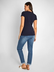 JoJo Maman Bébé Blue White Stripe & Navy Blue 2-Pack Maternity & Nursing T-Shirts - Image 7 of 10