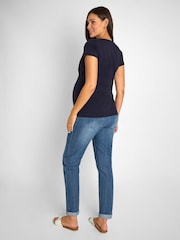 JoJo Maman Bébé Blue White Stripe & Navy Blue 2-Pack Maternity & Nursing T-Shirts - Image 8 of 10