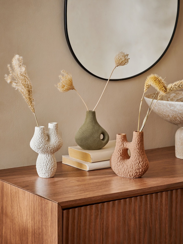 Set of 3 Natural Sculptural Scandi Ceramic Bud Vases - Image 1 of 4