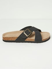 FatFace Lois Black Cross-Over Footbed Sandals - Image 1 of 3