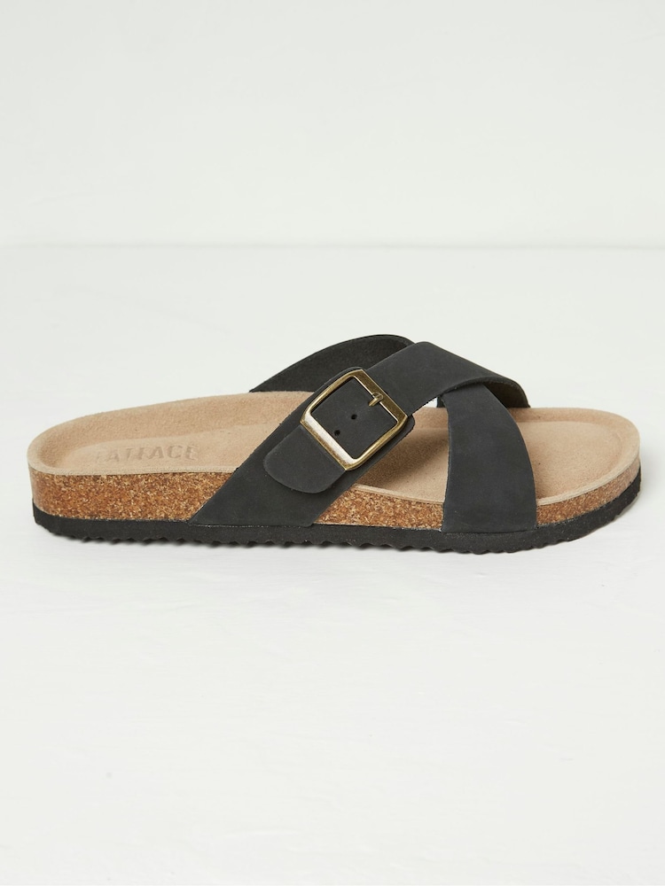 FatFace Lois Black Cross-Over Footbed Sandals - Image 1 of 3
