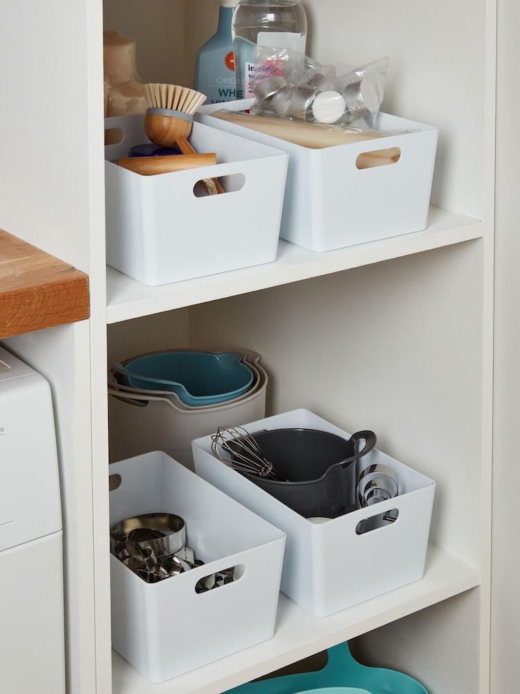 Wham Set of 4 White Studio Medium Rectangle Deep Plastic Storage Baskets - Image 1 of 2
