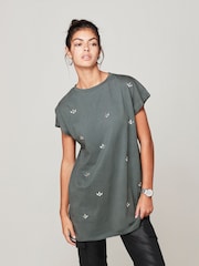 Grey Short Sleeve Gem Diamanté T-Shirt - Image 1 of 6