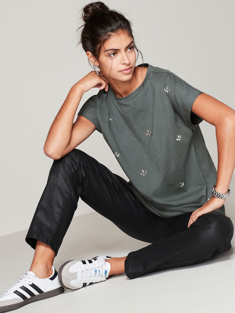 Grey Short Sleeve Gem Diamanté T-Shirt - Image 2 of 6