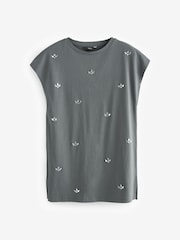 Grey Short Sleeve Gem Diamanté T-Shirt - Image 5 of 6