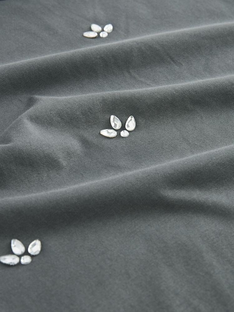 Grey Short Sleeve Gem Diamanté T-Shirt - Image 6 of 6