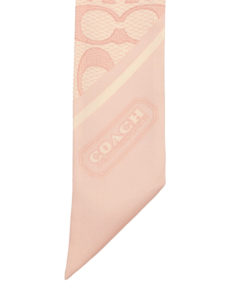 COACH Pink Vitage Signature C Printed Silk Skinny Scarf - Image 4 of 4