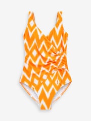 Orange Zig Zag Ruched Side Tummy Control Swimsuit - Image 4 of 5