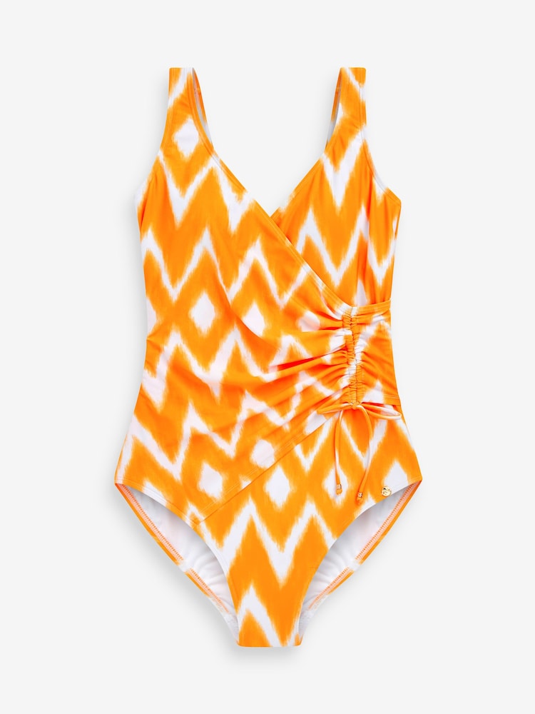 Orange Zig Zag Ruched Side Tummy Control Swimsuit - Image 4 of 5