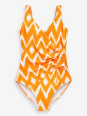 Orange Zig Zag Ruched Side Tummy Control Swimsuit - Image 5 of 5