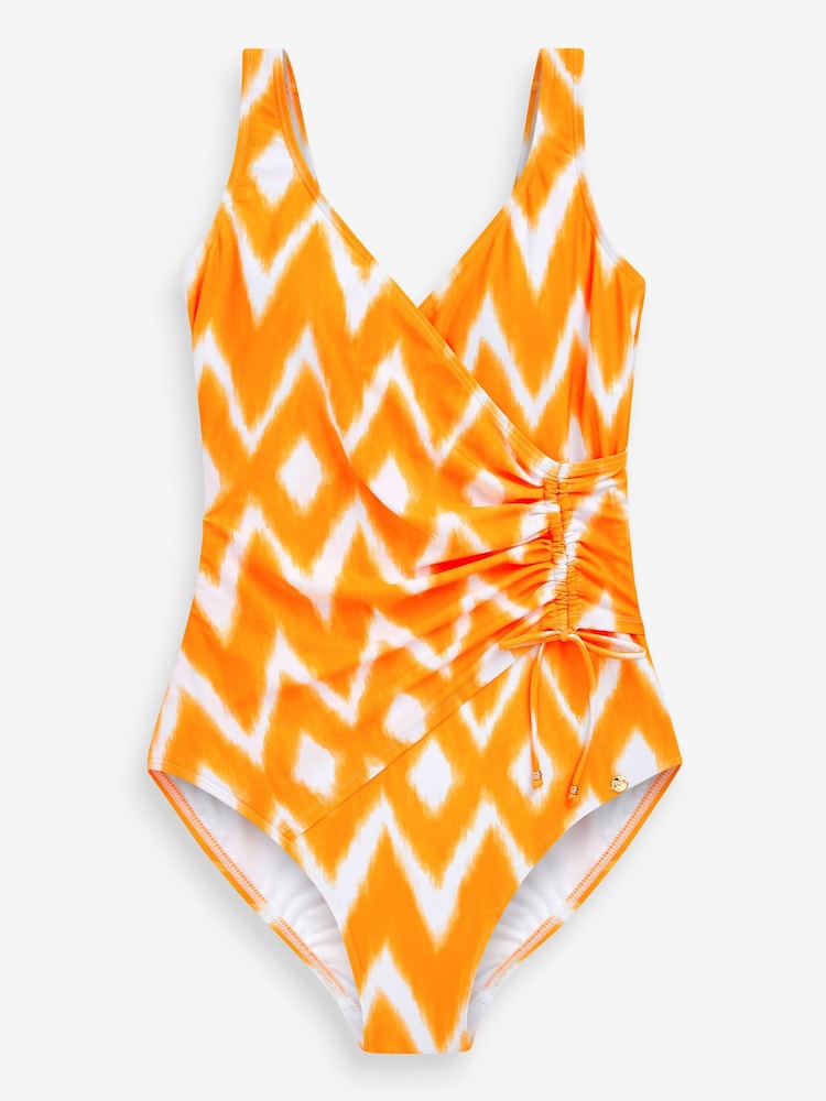 Orange Zig Zag Ruched Side Tummy Control Swimsuit - Image 5 of 5