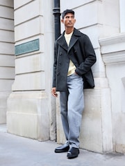 Khaki Green Soft Touch Peacoat with Wool - Image 2 of 9