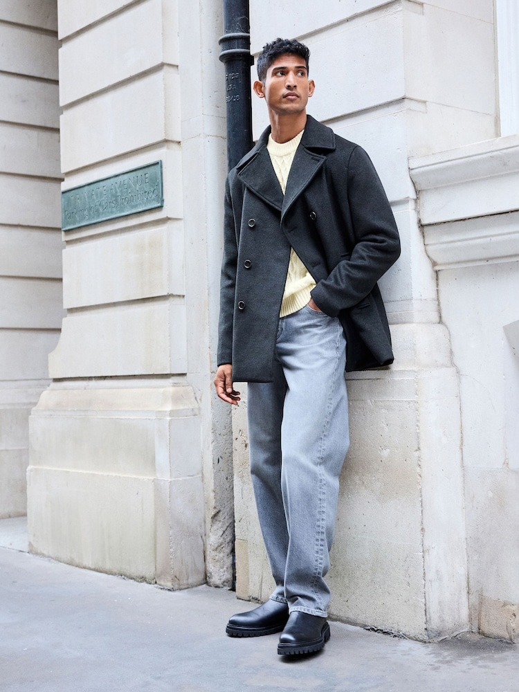 Khaki Green Soft Touch Peacoat with Wool - Image 2 of 9