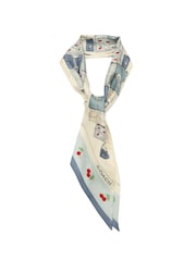 COACH Blue Tabby Cherry Printed Silk Wide Skinny Scarf - Image 3 of 4