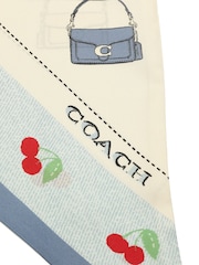 COACH Blue Tabby Cherry Printed Silk Wide Skinny Scarf - Image 4 of 4
