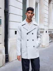 Light Grey Soft Touch Peacoat with Wool - Image 1 of 9