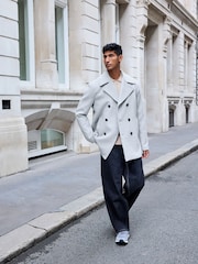 Light Grey Soft Touch Peacoat with Wool - Image 2 of 9