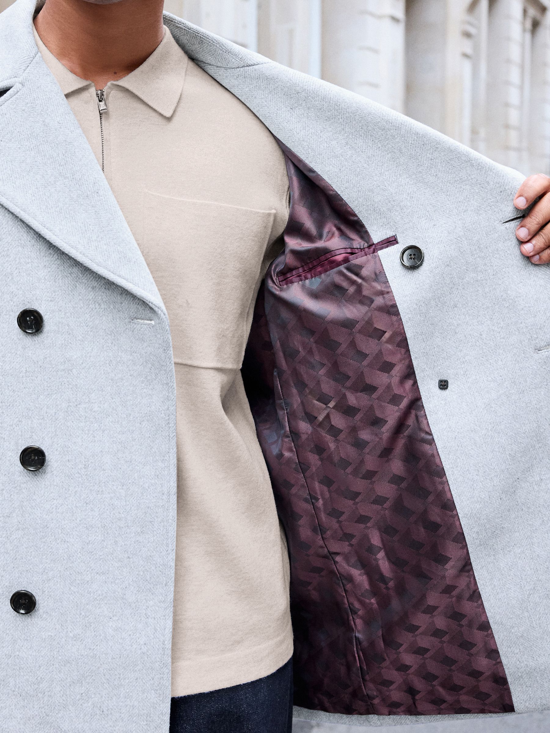 Buy Light Grey Soft Touch Peacoat with Wool from Next Luxembourg