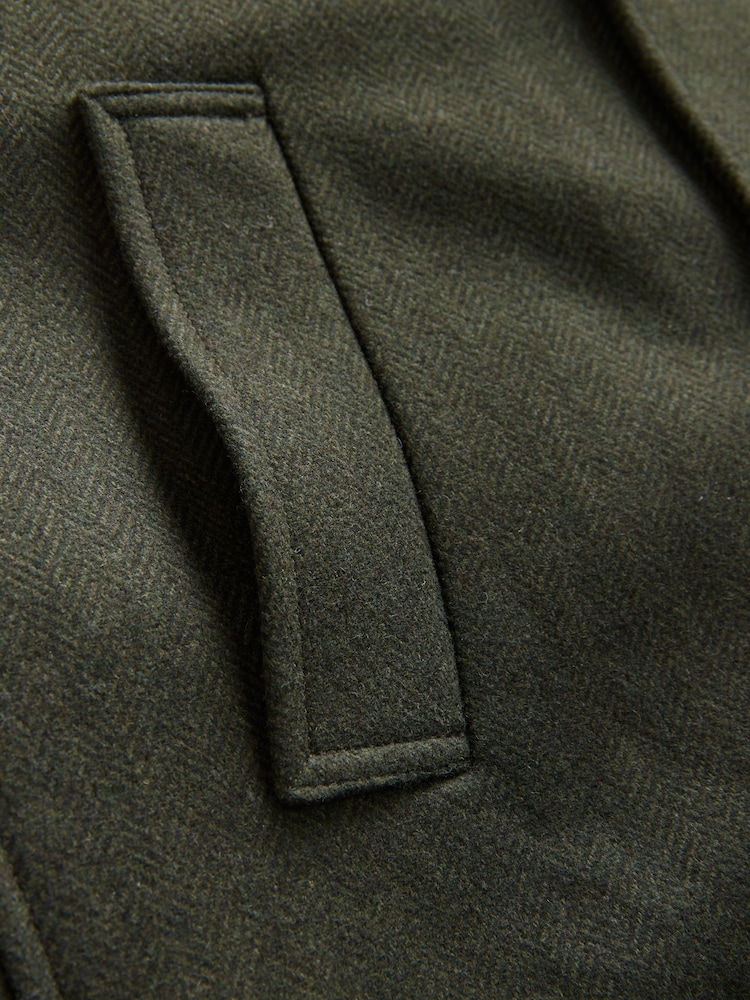 Khaki Green Wool Blend Mock Gilet Herringbone Padded Coat - Image 10 of 10