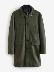 Khaki Green Wool Blend Mock Gilet Herringbone Padded Coat - Image 6 of 10