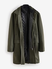 Khaki Green Wool Blend Mock Gilet Herringbone Padded Coat - Image 7 of 10