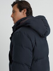 Reiss Navy Gate Quilted Long Hooded Coat - Image 3 of 7