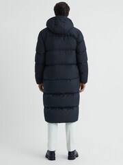 Reiss Navy Gate Quilted Long Hooded Coat - Image 5 of 7