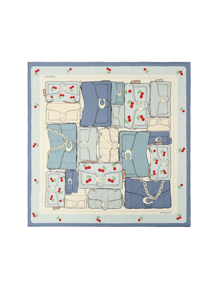 COACH Blue Tabby Cherry Printed Silk Square Scarf - Image 1 of 4