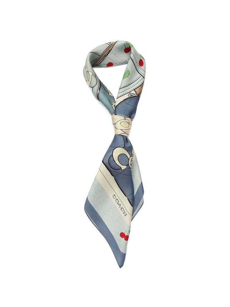 COACH Blue Tabby Cherry Printed Silk Square Scarf - Image 2 of 4