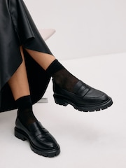 Black Forever Comfort Leather Cleated Sole Loafer Shoes - Image 1 of 8