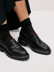Black Forever Comfort Leather Cleated Sole Loafer Shoes - Image 2 of 8