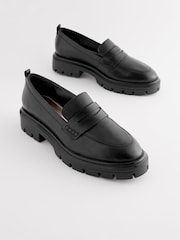 Black Forever Comfort Leather Cleated Sole Loafer Shoes - Image 3 of 8