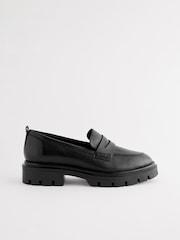 Black Forever Comfort Leather Cleated Sole Loafer Shoes - Image 4 of 8