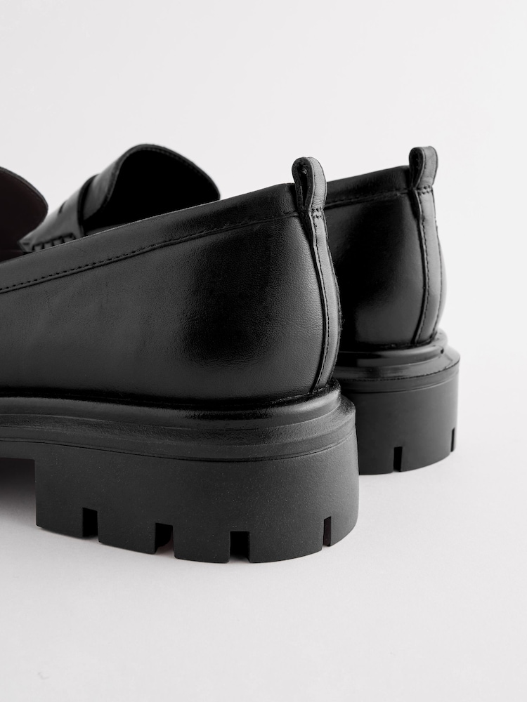 Black Forever Comfort Leather Cleated Sole Loafer Shoes - Image 8 of 8