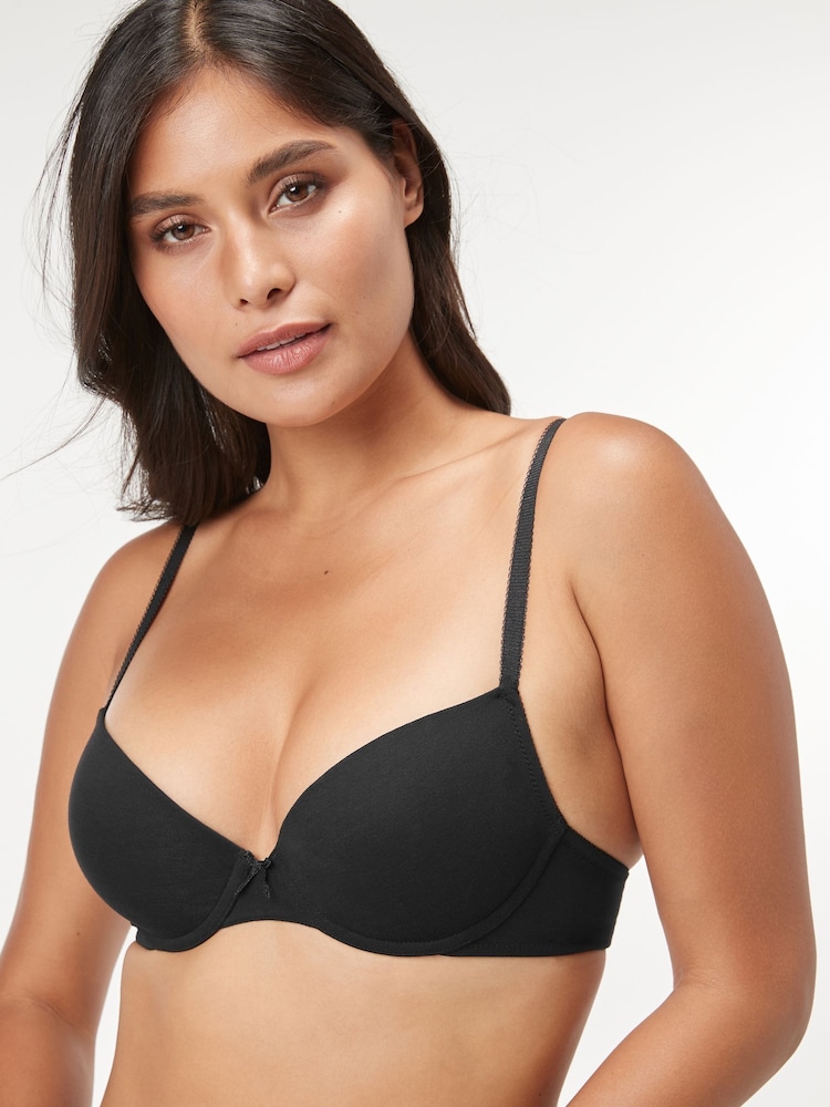 Black/White/Pastel Rose Nude Pad Plunge Cotton Blend Ultimate Comfort Bras 3 Pack - Image 2 of 7