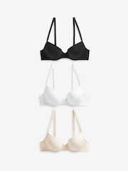 Black/White/Pastel Rose Nude Pad Plunge Cotton Blend Ultimate Comfort Bras 3 Pack - Image 7 of 7