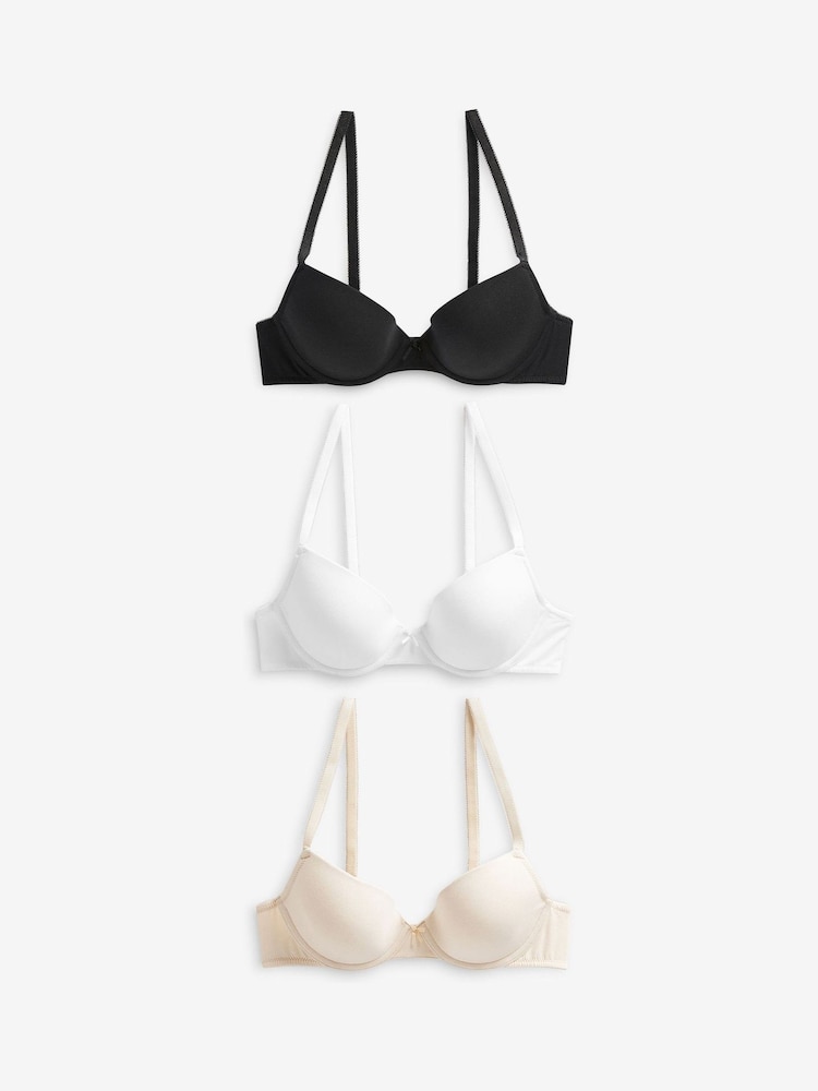 Black/White/Pastel Rose Nude Pad Plunge Cotton Blend Ultimate Comfort Bras 3 Pack - Image 7 of 7