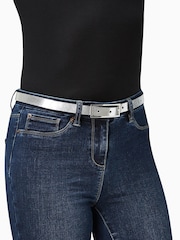 Black/Silver Leather Reversible Jeans Belt - Image 1 of 5
