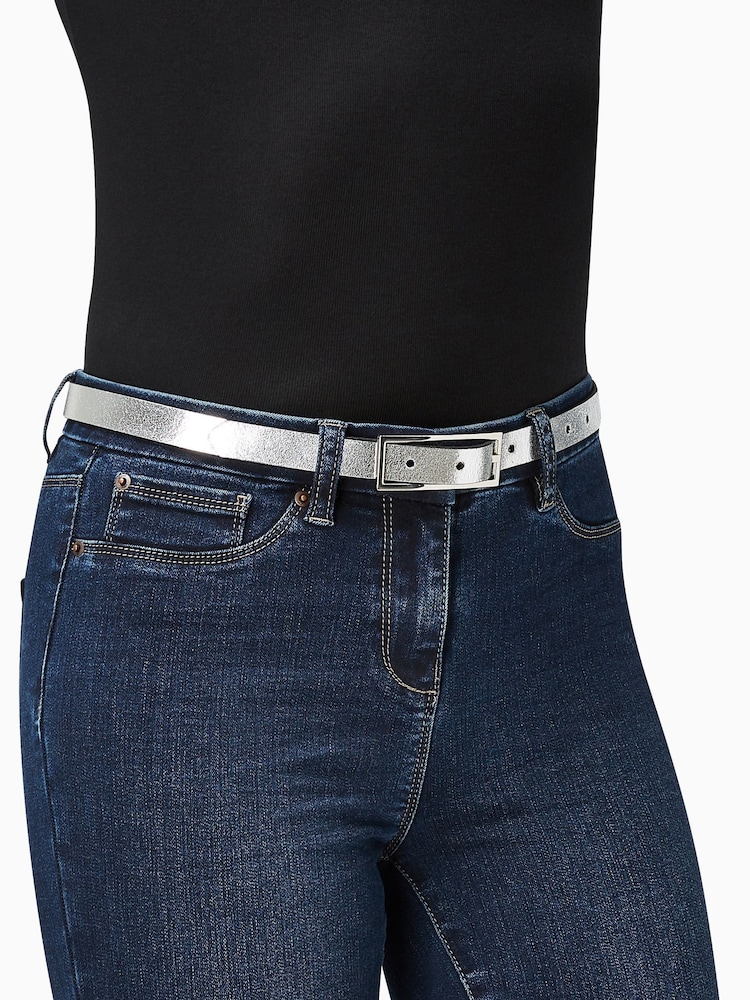 Black/Silver Leather Reversible Jeans Belt - Image 1 of 5 Black/Silver Leather Reversible Jeans Belt - Image 1 of 5
