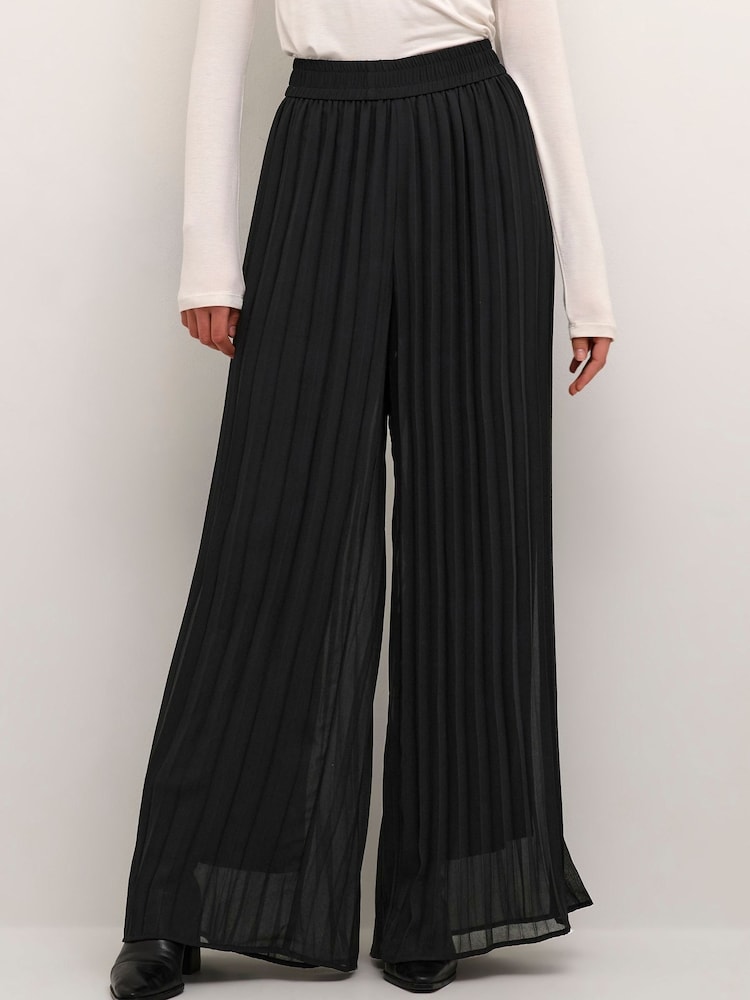 Kaffe Nikka Pleated Wide Leg Black Trousers - Image 1 of 6 Kaffe Nikka Pleated Wide Leg Black Trousers - Image 1 of 6