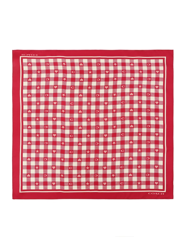 COACH Pink Gingham Play Printed Silk Bandana Scarf - Image 1 of 4