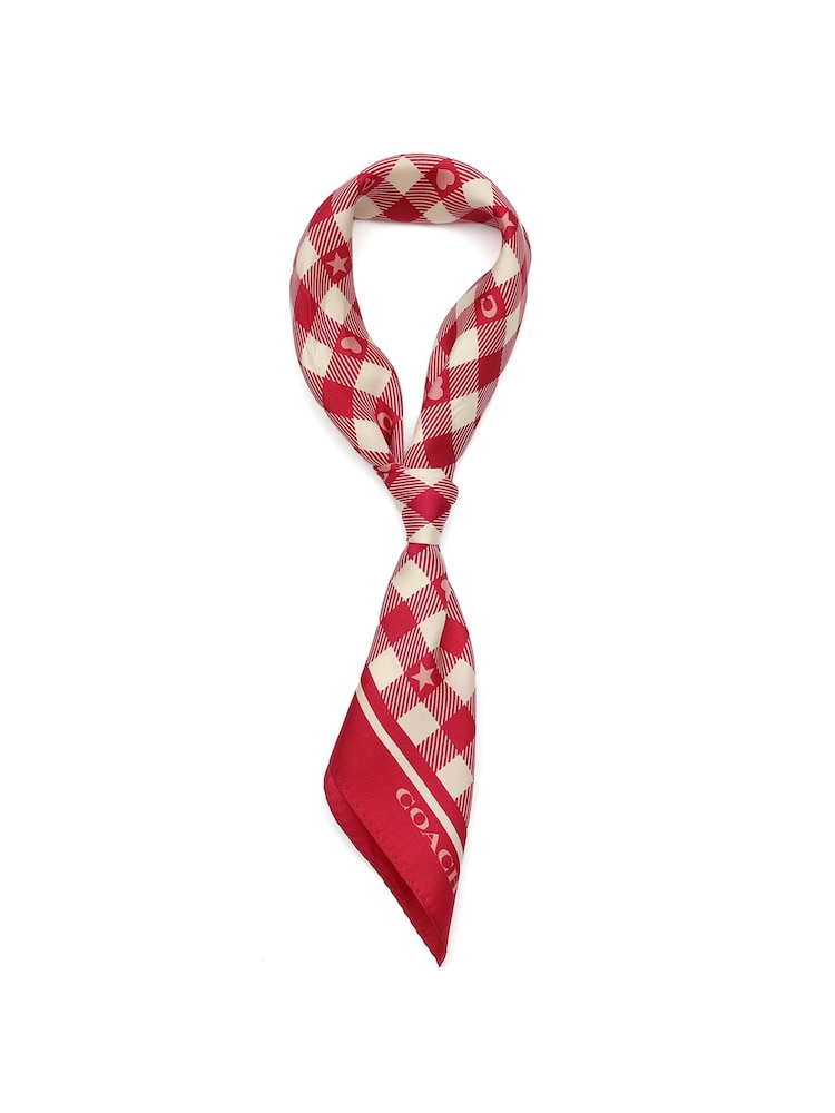 COACH Pink Gingham Play Printed Silk Bandana Scarf - Image 2 of 4